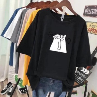 Yeni Yaz 2022 Gevşek T-Shirt Kısa Kollu Rahat Moda Karikatür Baskı Kadın T-Shirt